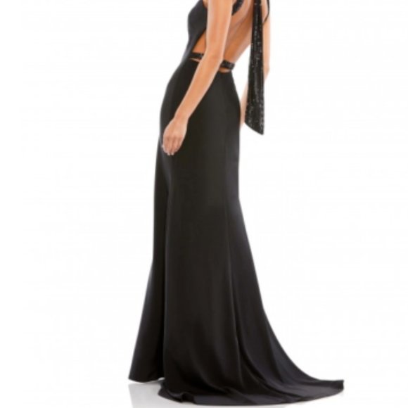MAC DUGGAL 26262I EXPOSED BACK SEQUIN BOW BLACK GOWN sz 2 - Picture 6 of 9